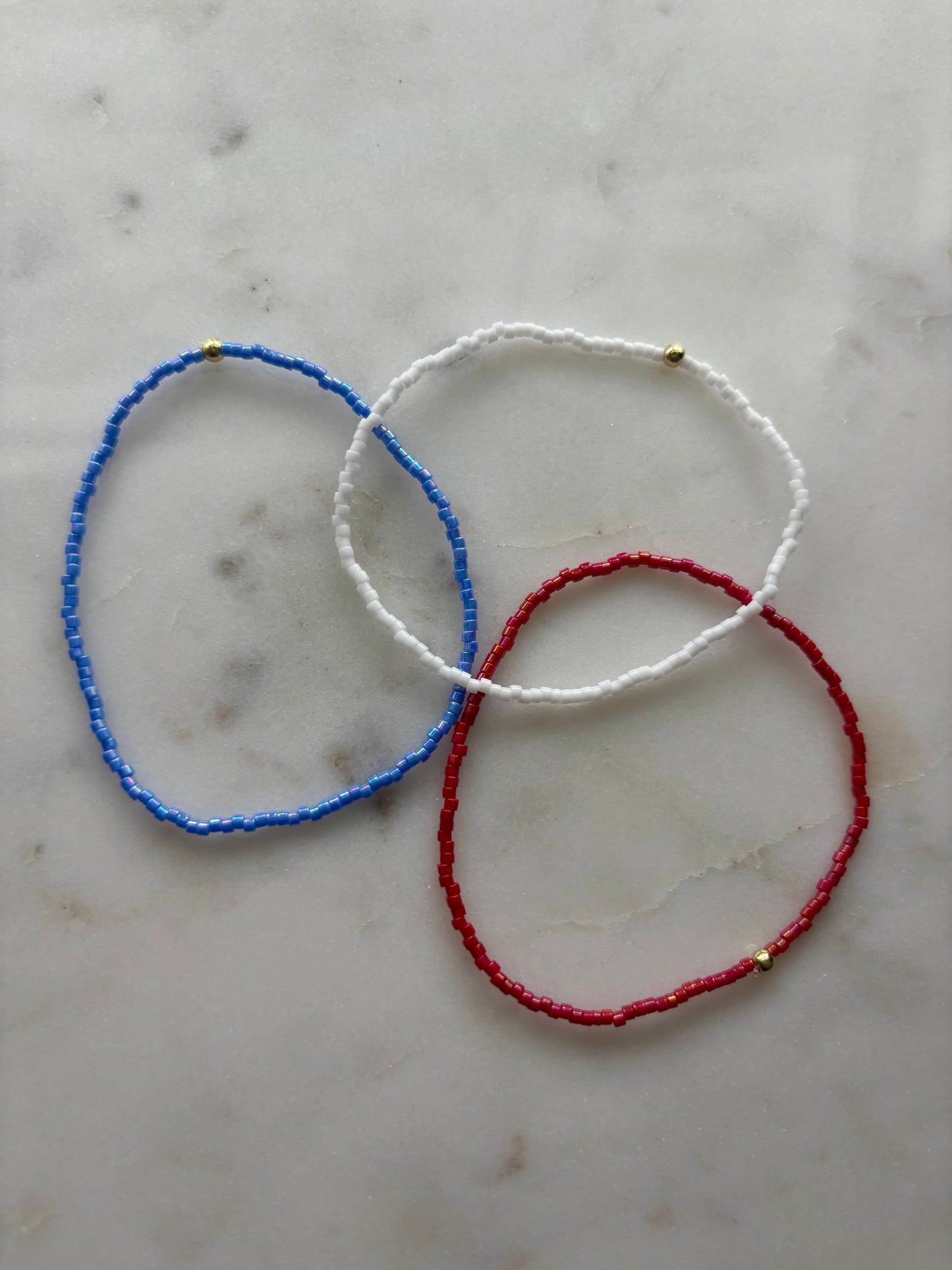 Red Blue & White Stackable Bracelets