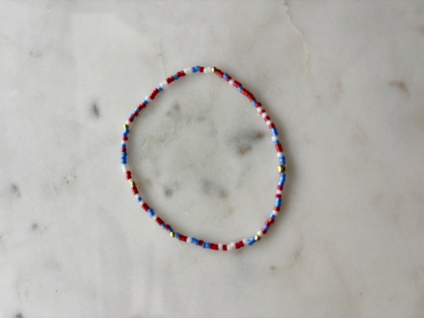 Red Blue & White Stackable Bracelets
