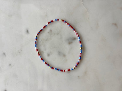 Red Blue & White Stackable Bracelets