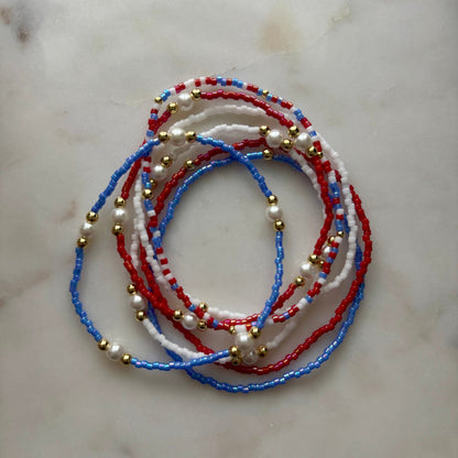 Red Blue & White Stackable Bracelets