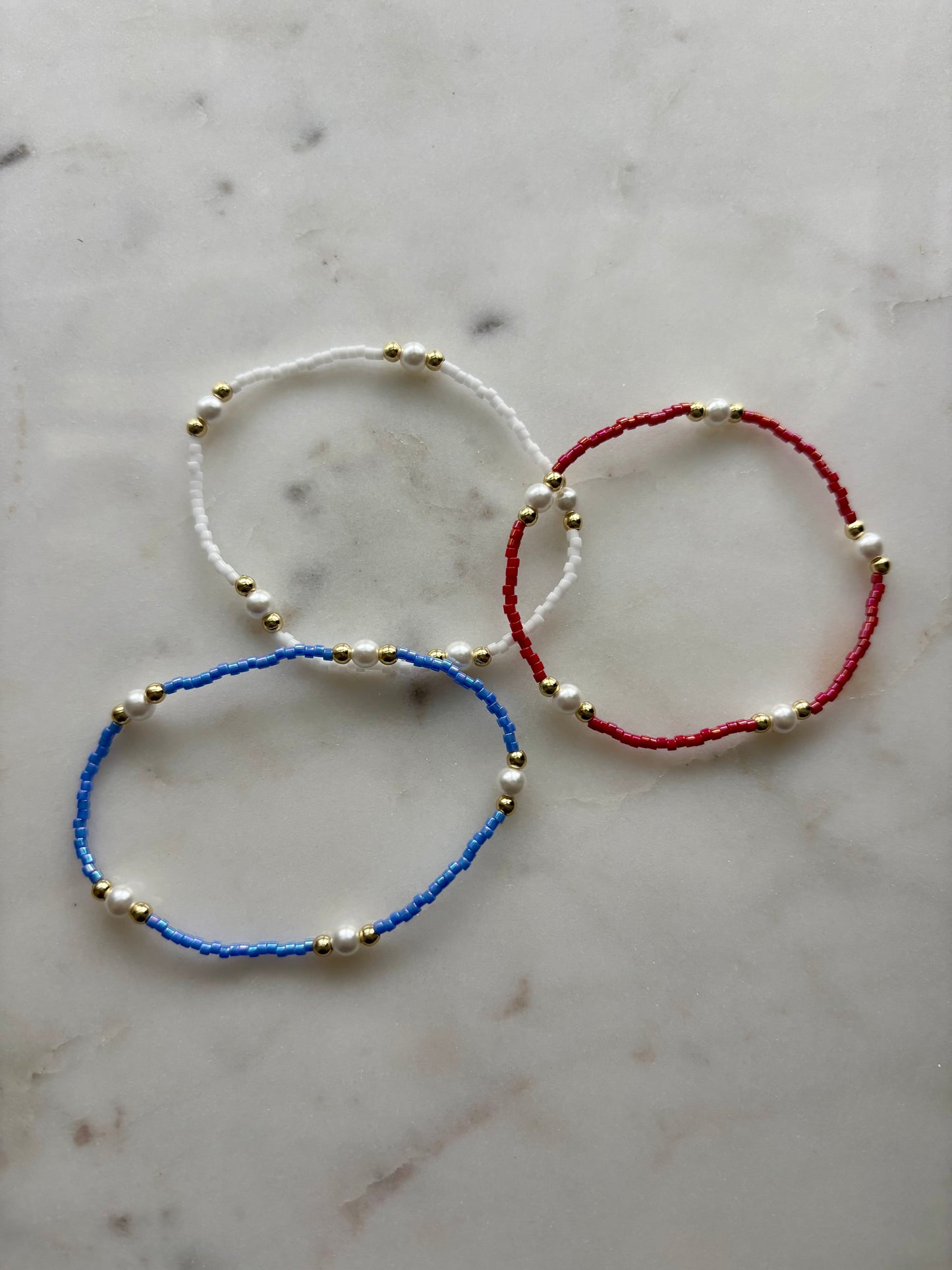 Red Blue & White Stackable Bracelets