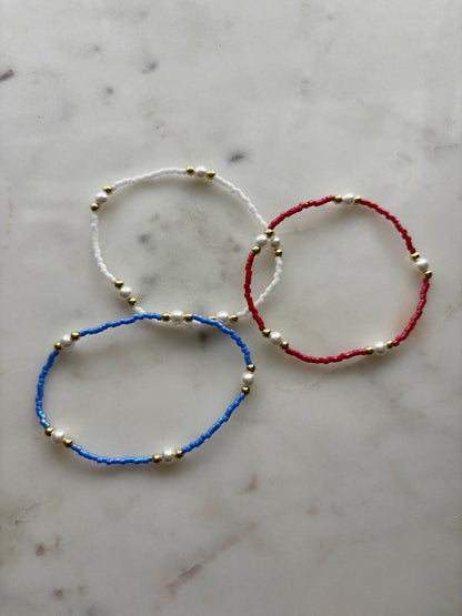 Red Blue & White Stackable Bracelets