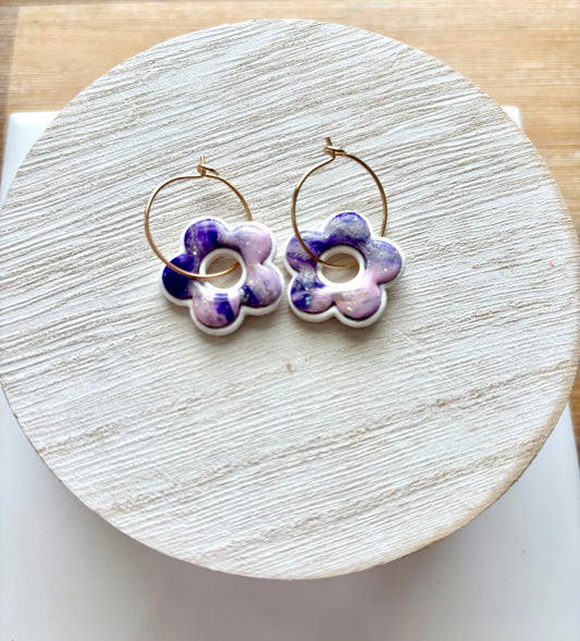 Marble Flower Hoops