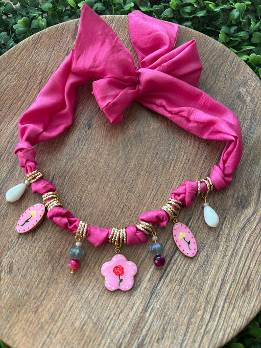 Pink Rose Charms Necklace