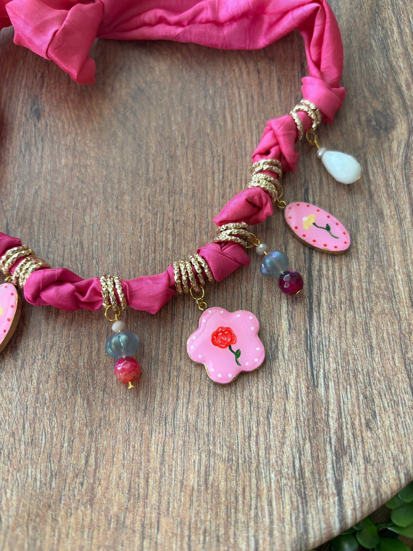 Pink Rose Charms Necklace