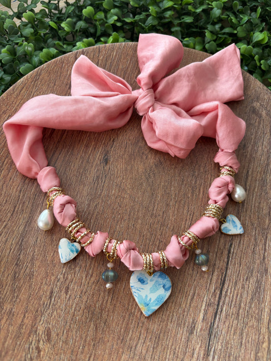 Blue Heart Charm Set Necklace